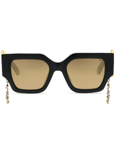 Philipp Plein Square Exclusive Logo-plaque Sunglasses In Schwarz