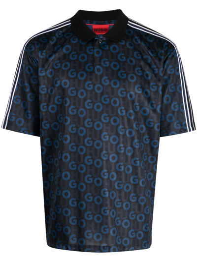 Hugo Relaxed-fit Polo Shirt With Printed Monograms In Dark Blue