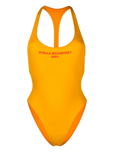 Stella Mccartney Logo-print Cut-out Swimsuit In Gelb