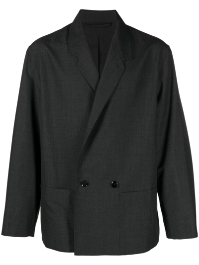 Lemaire Double-breasted Cotton-blend Blazer In Grey