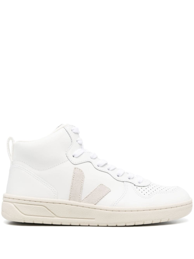 Veja Leather V-15 High-top Sneakers In White