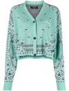 Amiri Bandana Print Button-front Cardigan With Logo Embroidery In Green