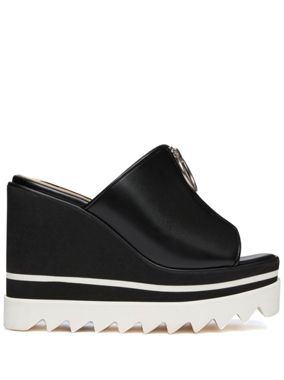 Stella Mccartney Sneak-elyse Zip Slide Wedge Sandals In Black
