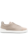 Zegna Shearling Triple Stitch Secondskin Sneakers In Neutrals