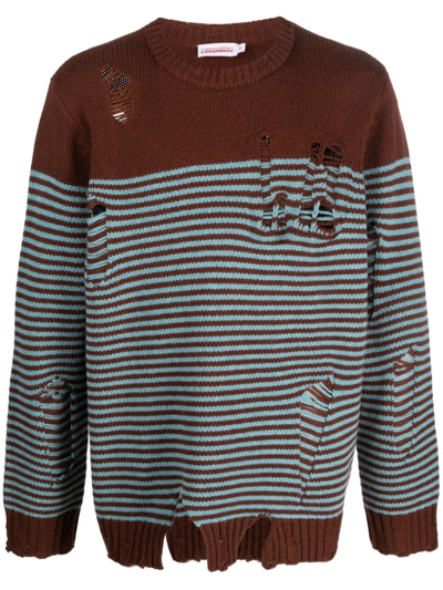 Charles Jeffrey Loverboy Brown Mega Shred Sweater In Blue + Brown Stripe