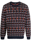 Apc John Multicolor Crewneck Sweater With Intarsia Knit In Wool Man In Blue