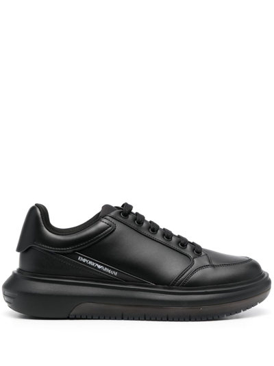 Emporio Armani Logo-print Leather Sneakers In Black