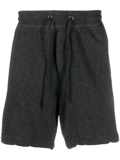 James Perse Mélange-effect Cotton Track Shorts In Schwarz