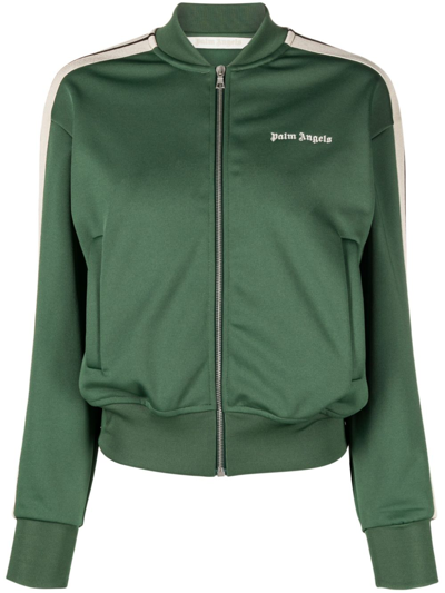 Palm Angels Logo-print Bomber Track Jacket In Green