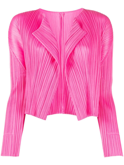 Issey Miyake Plissé-effect Cropped Cardigan In Rosa
