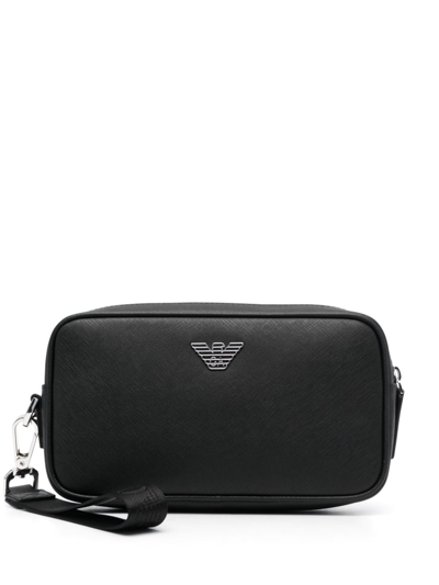 Emporio Armani Eagle-plaque Zipped Wash Bag In Schwarz