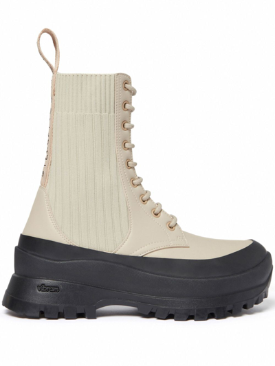 Stella Mccartney Trace Lace-up Biker Boots In Beige