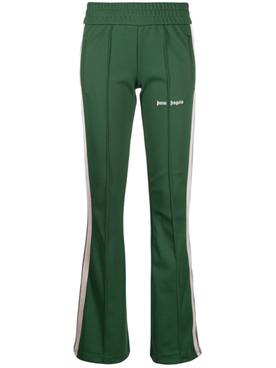 Palm Angels Logo-print Flared Track Trousers In Green