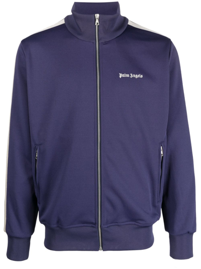 Palm Angels Contrast Band Track Jacket With Nine Words In Blue