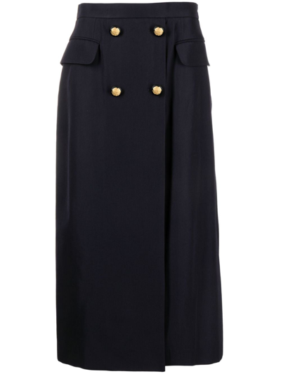 Alexander Mcqueen Button-embellished Midi Skirt In Navy