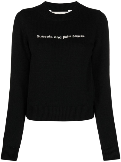 Palm Angels Sunsets Printed Sweatshirt In Black