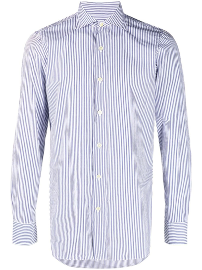 Finamore 1925 Napoli Striped Long-sleeve Cotton Shirt In Blau