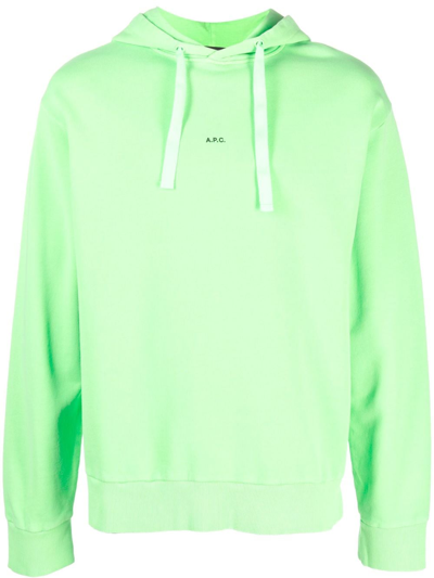 Apc A.p.c. Logo Printed Drawstring Hoodie In Green