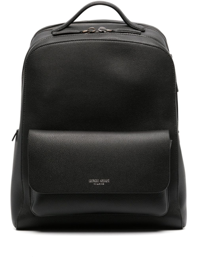 Giorgio Armani Logo-stamp Leather Backpack In Schwarz