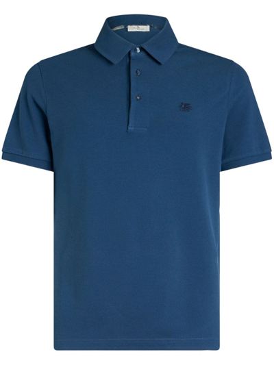 Etro Logo-embroidered Piqué Polo Shirt In Blau