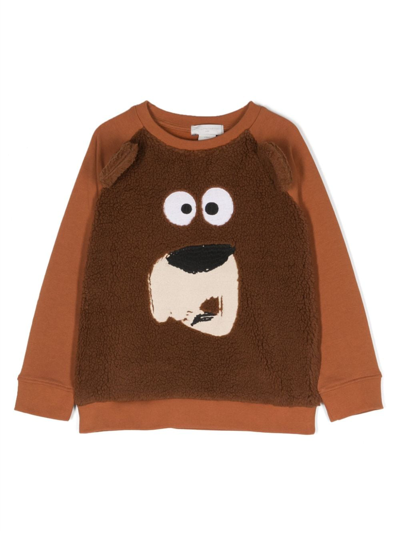 Stella Mccartney Kids' 小熊图案棉卫衣 In Brown