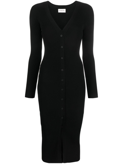 P.a.r.o.s.h Ribbed-knit Button-up Midi Dress In Schwarz