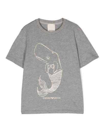 Emporio Armani Kids' Whale-print Cotton T-shirt In Grau