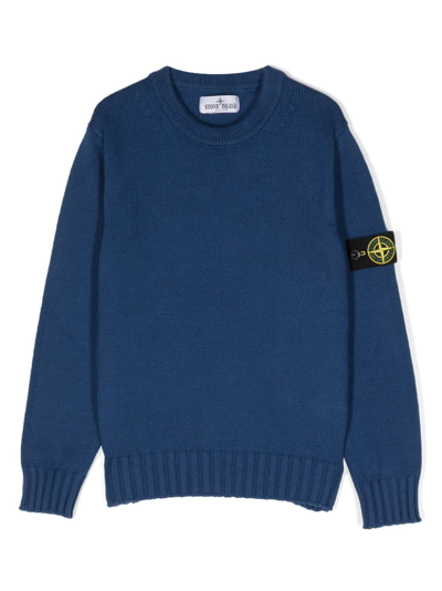 Stone Island Junior Kids' Compass-logo Cotton-blend Jumper In Blue