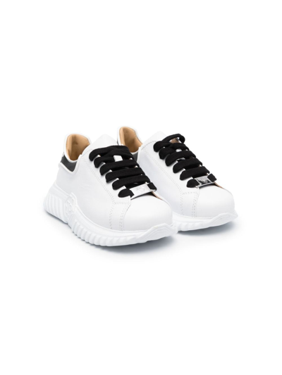 Philipp Plein Junior Kids' Branded Heel-counter Low-top Sneakers In White