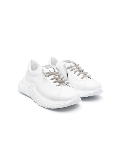 Philipp Plein Junior Kids' Branded Heel-counter Low-top Sneakers In White