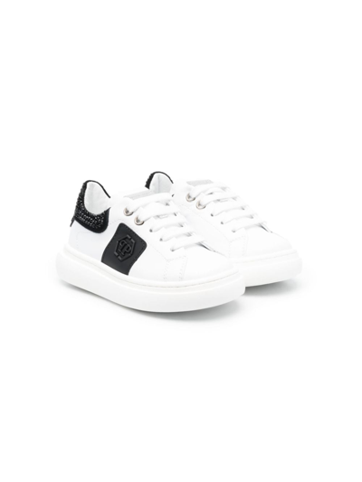 Philipp Plein Junior Kids' Logo-patch Lace-up Sneakers In White