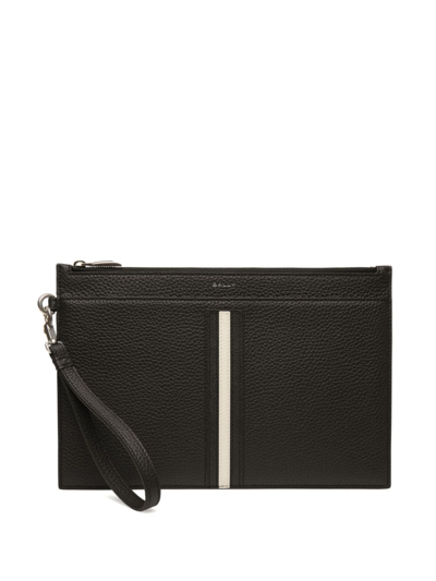 Bally Ribbon Zipped Leather Envelope Wallet In Black