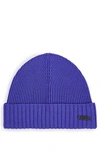 Hugo Boss Ribbed Beanie Hat In Responsible Virgin Wool In Blue