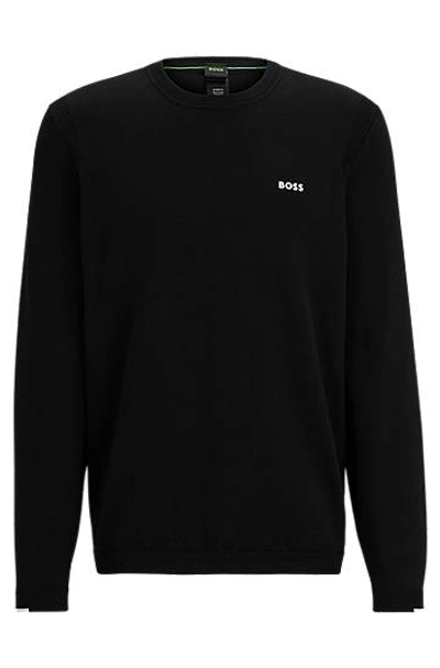 Hugo Boss Cotton-blend Regular-fit Sweater With Logo Detail In Black