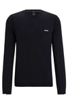 Hugo Boss Cotton-blend Regular-fit Sweater With Logo Detail In Blue