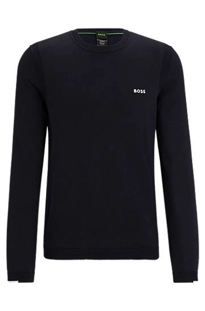 Hugo Boss Cotton-blend Regular-fit Sweater With Logo Detail In Blue
