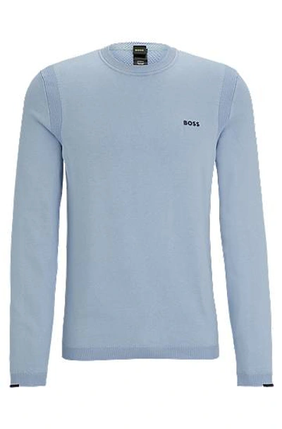 Hugo Boss Cotton-blend Regular-fit Sweater With Logo Detail In Blue