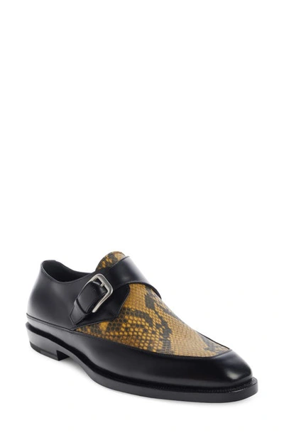 Dries Van Noten Black & Yellow Leather Monkstraps In Qu107 Yellow202