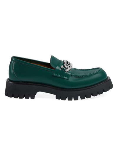 Gucci Men's New Harald Leather Loafers In Vintage Green