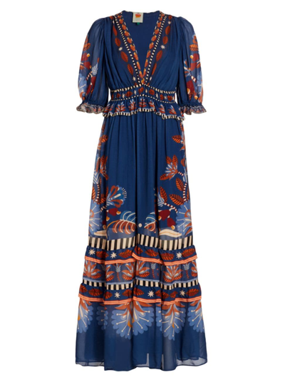 Farm Rio Women's Nature Beauty Chiffon Geometric Maxi Dress In Blue