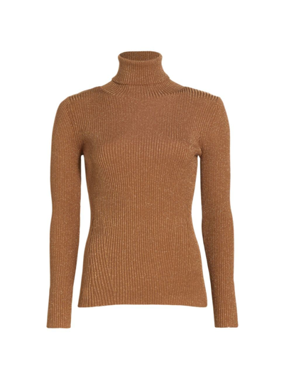 Zimmermann Luminosity Sparkly Lurex Turtleneck Top In Tan