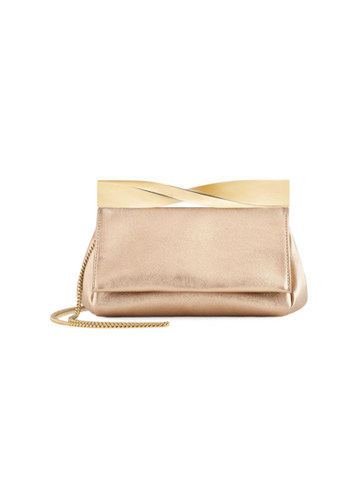 Aquazzura Twist Mini Leather Clutch In Light Gold