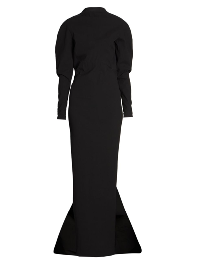 Alaïa Cuff Gathered V-back Curved-sleeve Train Gown In Black