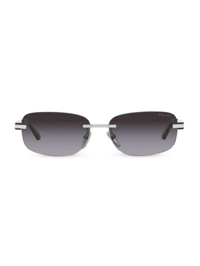 Prada Men's 60mm Mirrored Rectangular Sunglasses In Grey Flash