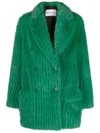 Stand Studio Zenni Double-breasted Faux Fur Coat In Green