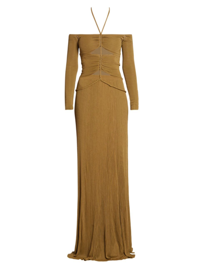 Altuzarra Imia Ruched Off-the-shoulder Cutout Gown In Kalamata