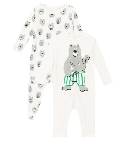 Stella Mccartney White Set For Baby Boy With Printed Bear In Multicoloured