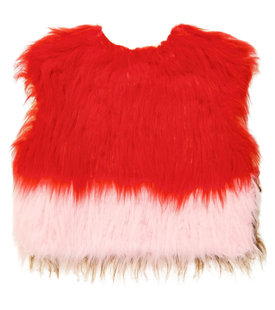 The Animals Observatory Kids' Shrew Faux Fur Vest In Red