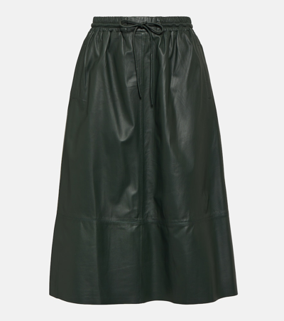 Yves Salomon Flared Leather Midi Skirt In Kaki
