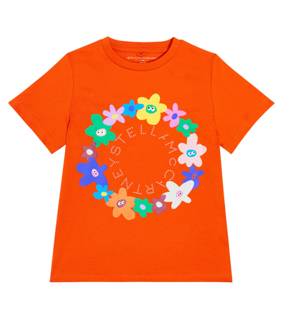 Stella Mccartney Kids' Logo Cotton Jersey T-shirt In Orange